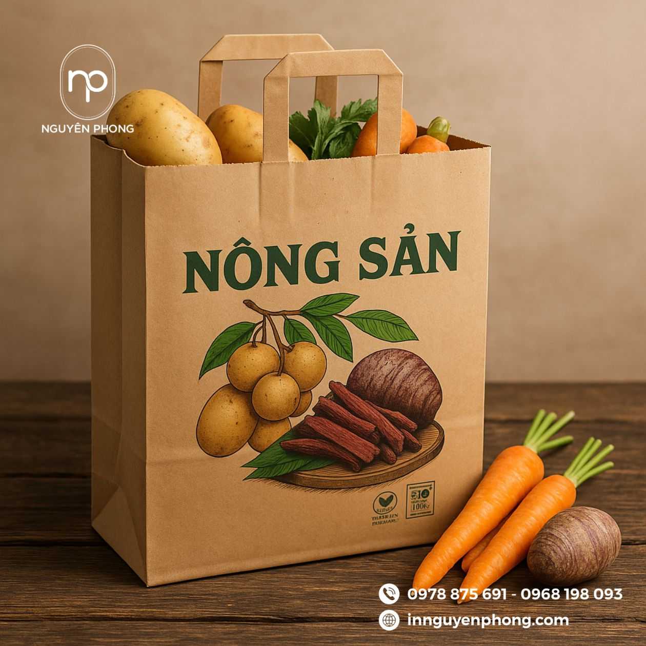 Mẫu túi giấy nông sản đựng rau củ quả